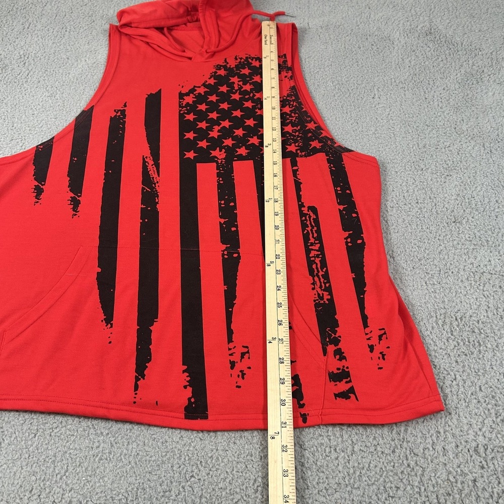 American Flag Tank Top Mens 2XL Red Hooded Sleeveless Pocket USA Patriotic Gym - Picture 11 of 15